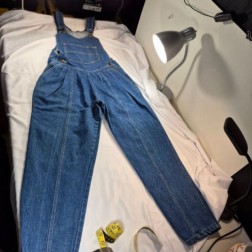 Vintage 80s/90s High-Waisted Pleated Denim Overalls Size Large Relax Retro Fit - Picture 5 of 11